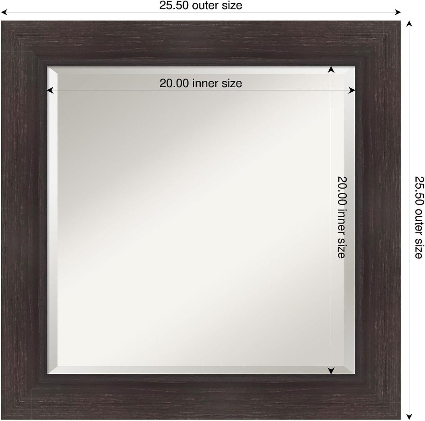 Amanti Art Brown Wall Mirror 26x26 Sloped Espresso Square Bathroom Mirror for Wall Decor Living Room, Medium Modern Contemporary Frame, Hangs Horizonally and Vertically, Bathroom Decor, Beveled Edge
