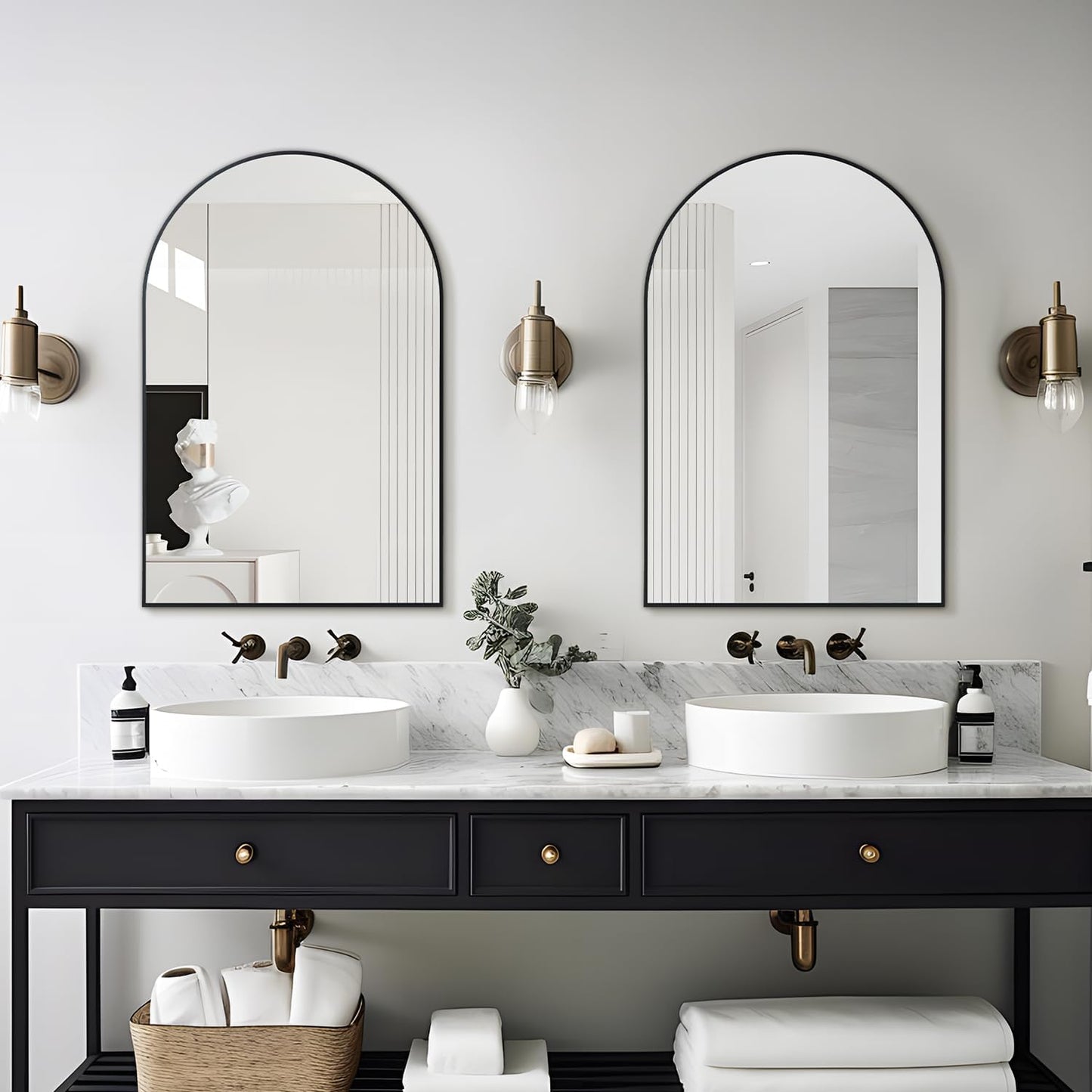 Arched Wall Mirror 20"X30", Black Bathroom Vanity Mirror with Frosted Metal Frame, Modern Farmhouse Mirror Wall Mounted, Curved Arch Design for Bedroom, Living Room & Home Decor