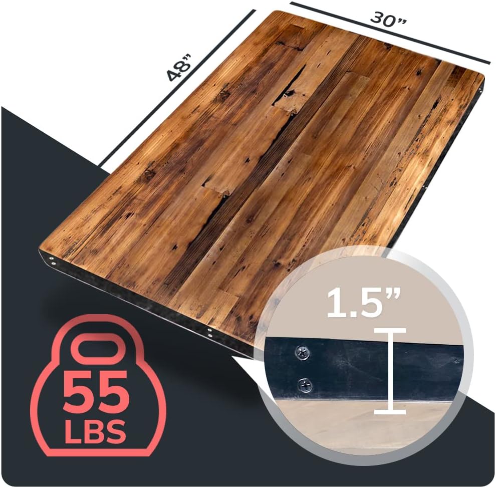 Reclaimed Wood Table Top - Rustic Recycled Wooden Piece Perfect for Signs, Kitchens, Dining and Coffee Table Tops (Reclaimed Wood Table Top with Metal Edge, 30" x 48")