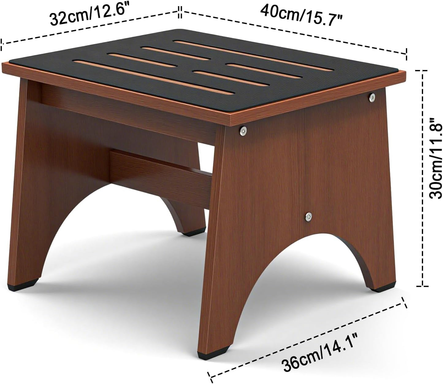 One Step Stool for Adults Seniors with Non-Slip Rubber Step Surface, 11.8" Heavy Duty Wooden Stepping Stools with 450 LBS Capacity for Bedroom Kitchen Bathroom