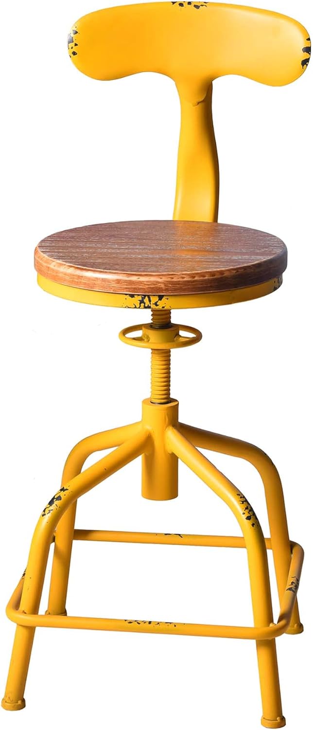 Topower Farmhouse Kitchen Stool, Industrial Counter Stool, Kitchen Deco Round Seat Standard Height Adjustable Swivel Bar Stools with Backrest Indoor House Design Iron Backrest Antique Yellow Set of 2