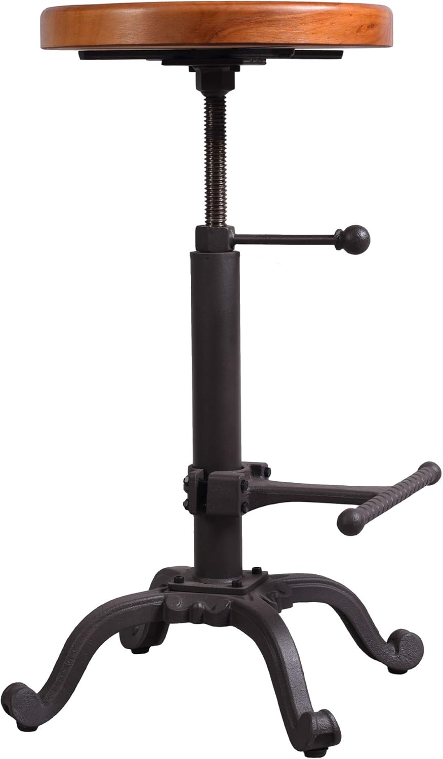 Topower Industrial Retro Vintage Farm Wooden Tractor Stool Kitchen Swivel Height Adjustable bar Stool (Dark Brown)