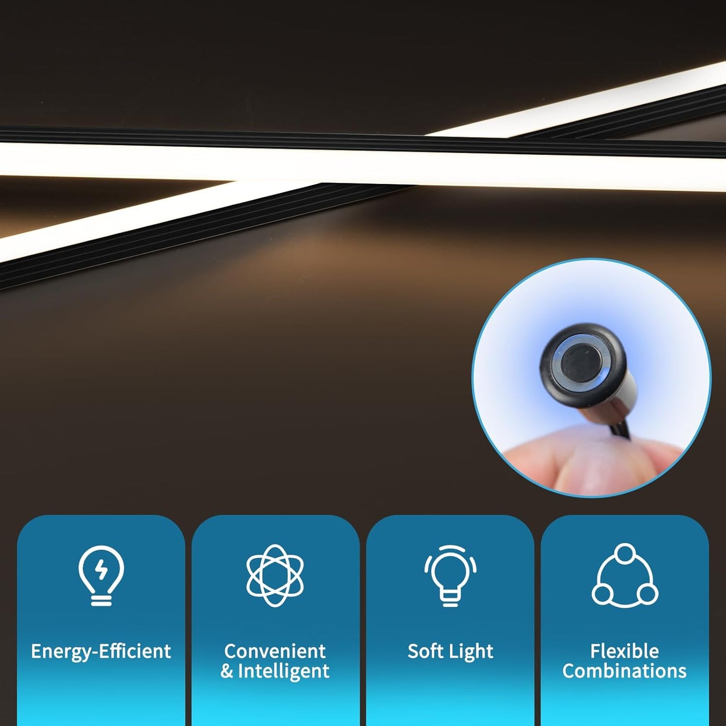 Art3d LED Recessed Lighting Kit - 6pcs Self-Adhesive White LED Light with Smart Switch, 3000k Touching Switch Light for Wood Slat Wall Panels, Headboards, Stairs, Under Cabinet, Home Decor