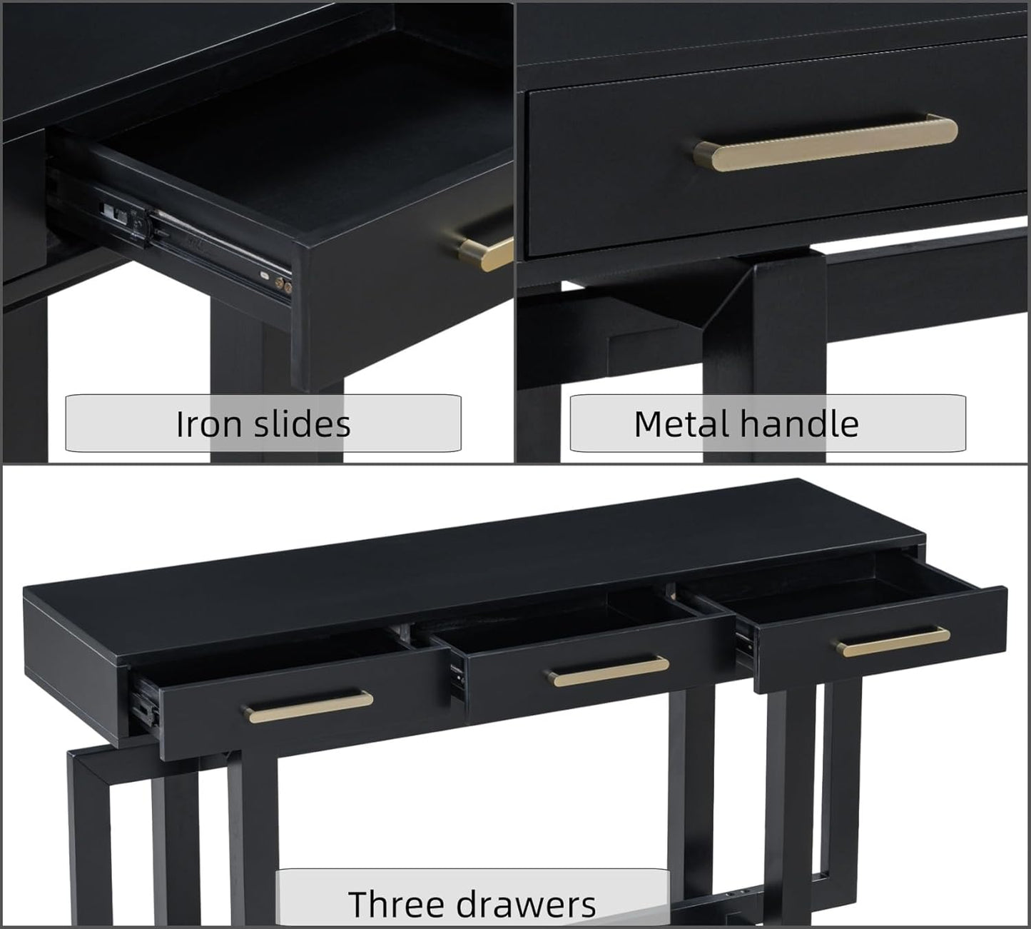 Merax 57” Entryway Console Sofa Table with Storage Drawers, Long Narrow Behind Couch Furniture for Living Room, Entrance, Hallway, Front Door, Black