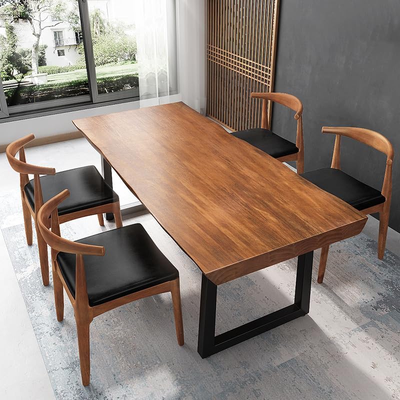 Modern Minimalist Solid Wood Office Desk with Metal Base Easy to Assemble Durable Writing Table Dining Table Computer Desk Multiple Ideal for Living Room and Dining Room (55inch)