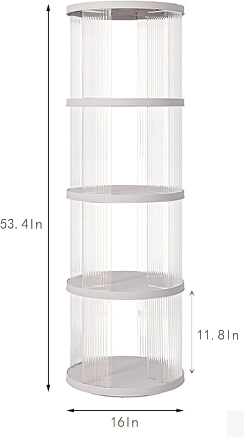 4 Tier Rotating Bookshelf Tower,360 Display Rotating Bookshelf,53.4 inch High Small Space Revolving Bookcase, Home Office Spinning Bookshelf Tower(Round, White)