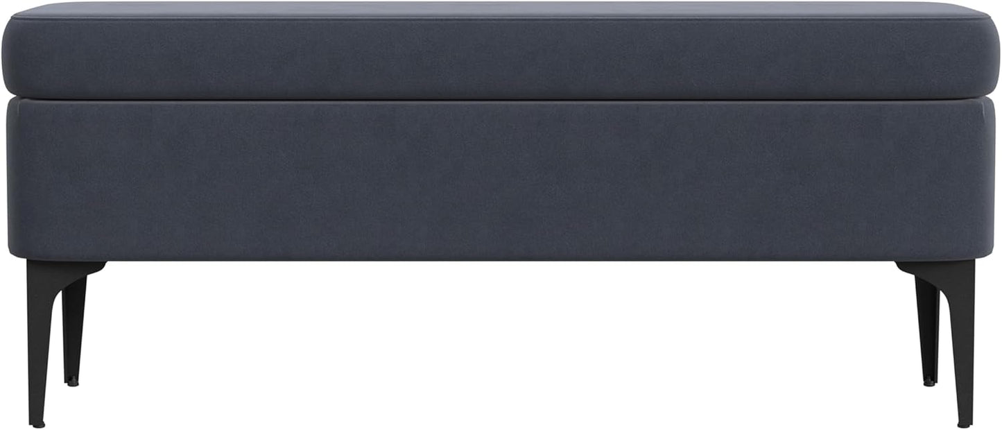 HomePop Upholstered Storage Bench with Metal Leg Home Décor|Bench with Storage for Living Room & Entryway - Blue Velvet