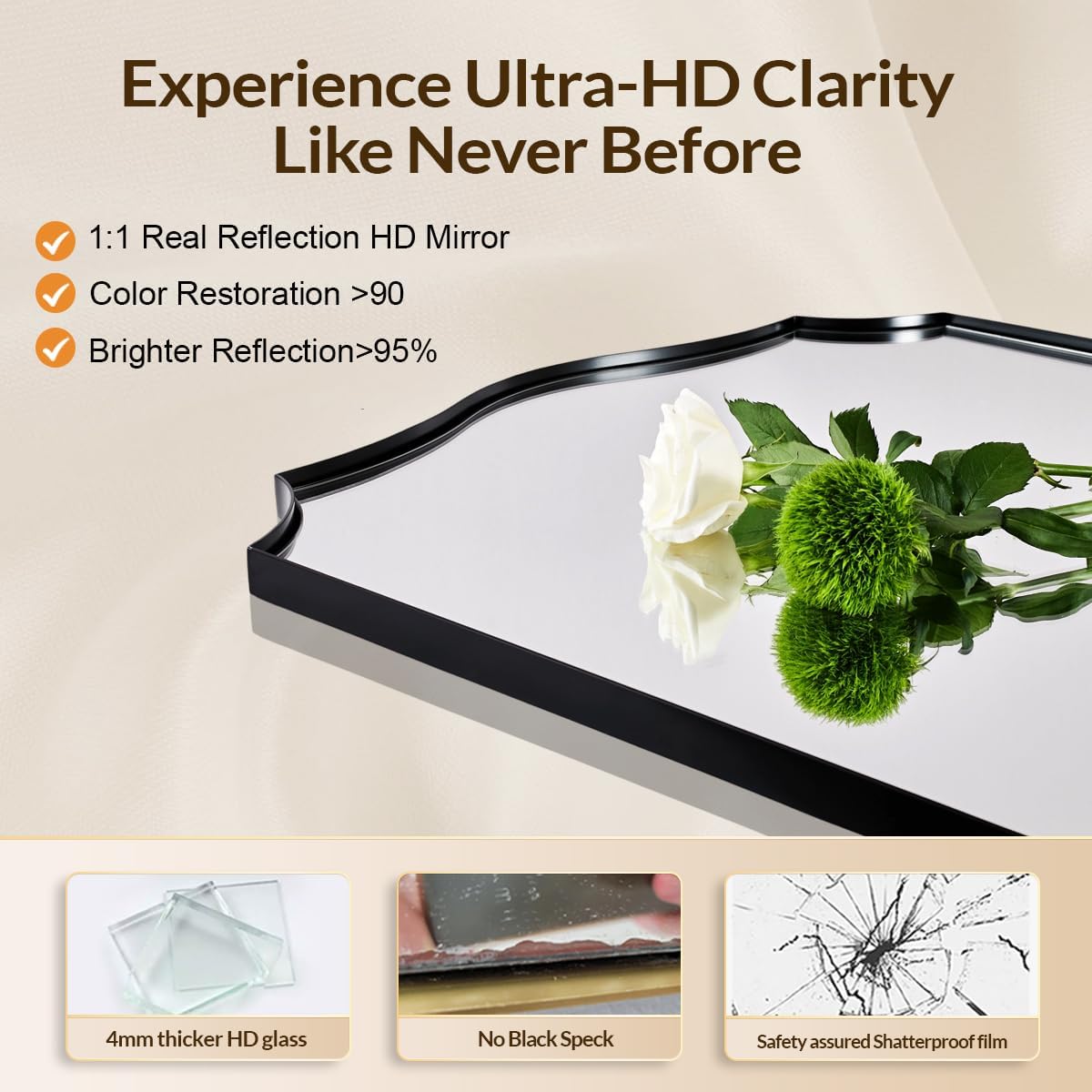 Black Wall Mirror, 24x36 Scalloped Mirror for Bathroom, Anti-Rust Metal Frame Vanity Mirrors for Living Room, Bedroom, Fireplace