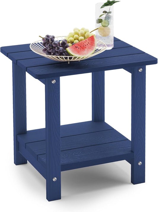 LUE BONA Adirondack Outdoor Side Table, 2-Tier Navy HDPS Patio End Table Weather Resistant, Morden Side Table for Patio, Pool, Porch