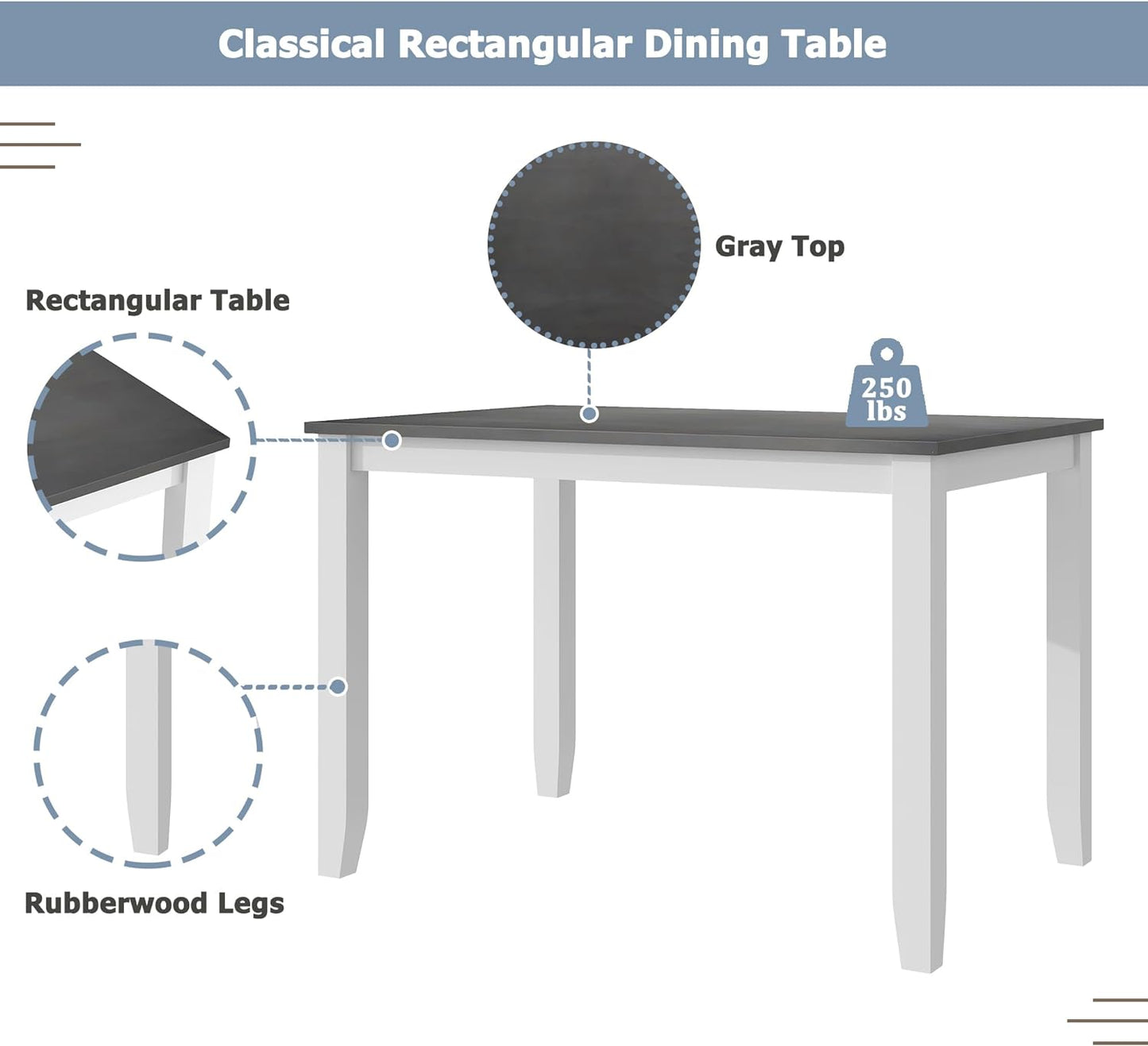 Ball & Cast Dining Table Set for 4 with 4 X-Back Chairs,5-Piece Wooden Living Room Furniture W/ 44.5" Rectangle Kitchen Desk,for Small Space,Apartment,Dining Room,Grey