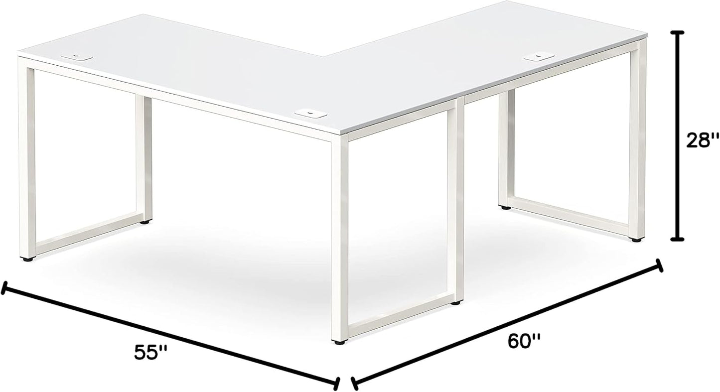 SHW 55 x 60 Inches Commercial-Grade L-Shape Corner Office Computer Desk, White