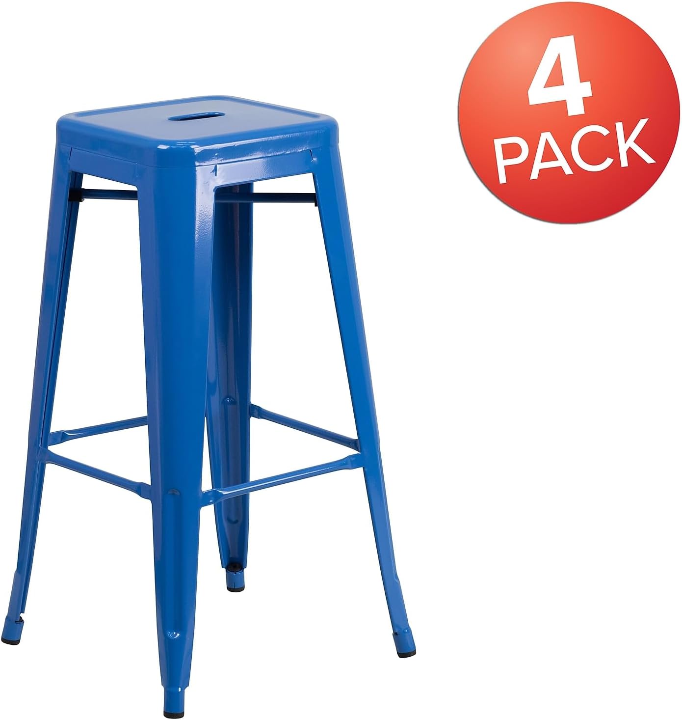 Flash Furniture Lily 4 Pack Commercial Grade 30" High Backless Blue Metal Indoor-Outdoor Barstool with Square Seat