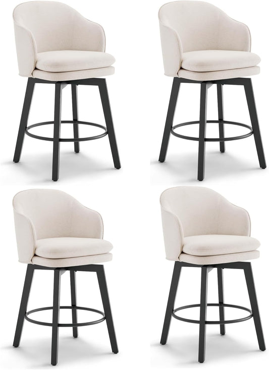 Counter Height Barstools 26 inch Upholstered Swivel Bar Stools with Back and Wood Legs for Kitchen Island,Set of 4,Beige Fabric