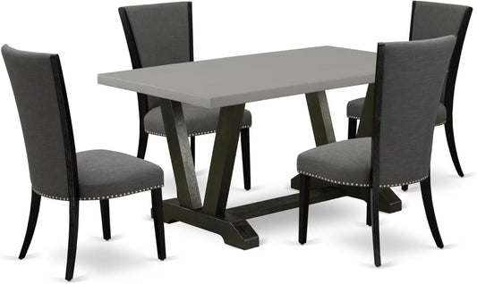 East West Furniture V696VE650-5 5 Piece Dining Set Includes a Rectangle Dining Room Table with V-Legs and 4 Dark Gotham Linen Fabric Parsons Chairs, 36x60 Inch, Multi-Color