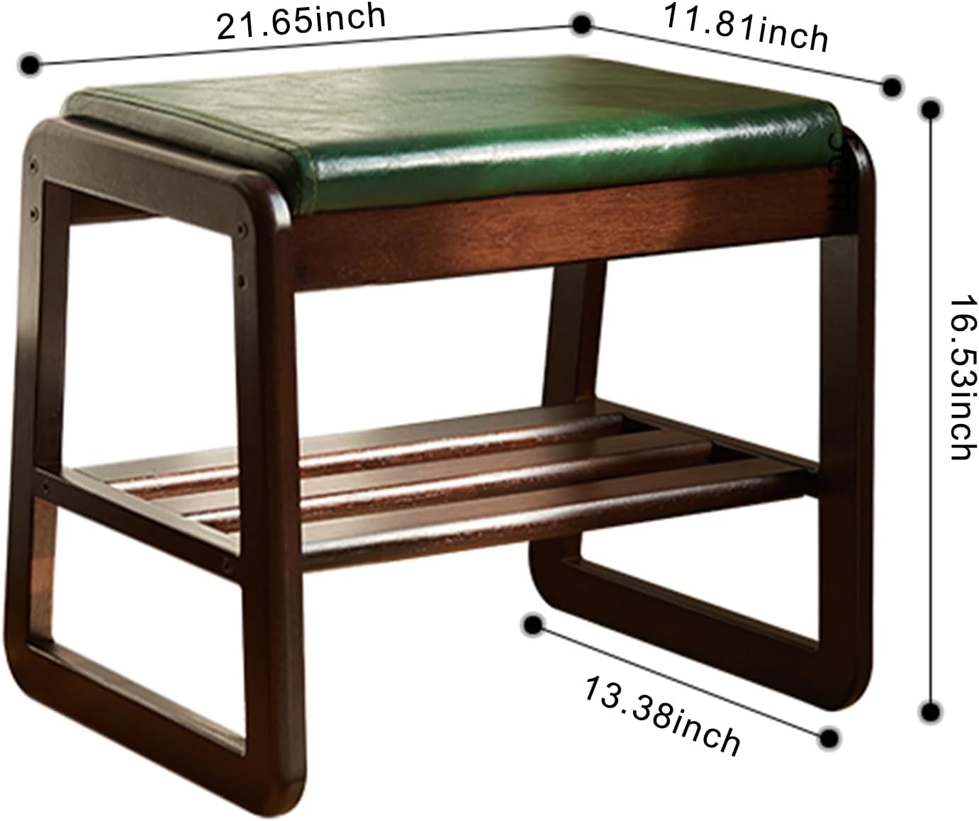 Solid Wood Shoe Bench, 2-Tier Wooden Storage Entryway Bench, Small Storage Bench Entryway Bench, Mid-Century Modern Bedside Bench with Faux Leather Cushion for Dining Room Living Room, Walnut 21.65''