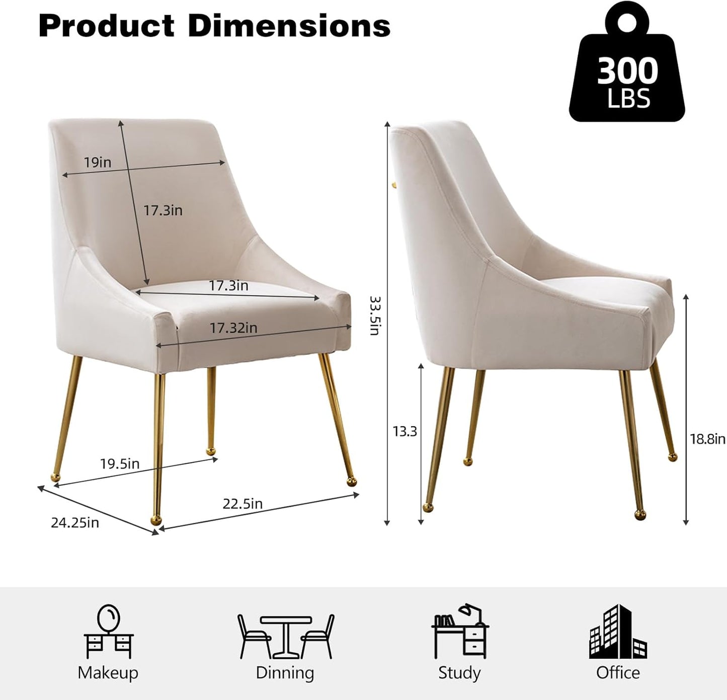 Velvet Dining Chairs, Furniture Collection Modern Contemporary Upholstered with Polished Gold Metal Legs, Set of 4(Beige)