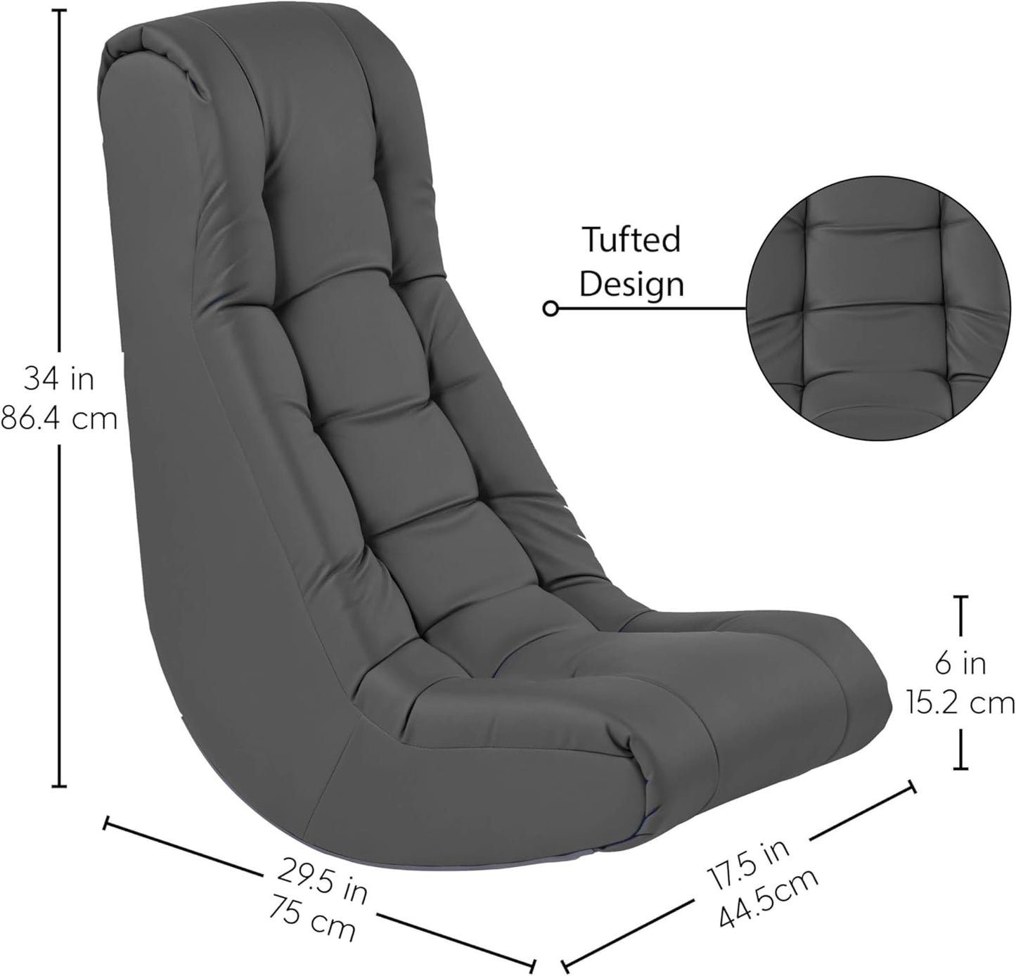 FDP Tufted Floor Rocker for Kids, Teens and Adults; Comfortable, Ergonomic Chair for Reading, Playing Video Games, or Watching TV - Dark Gray, 10488-DG