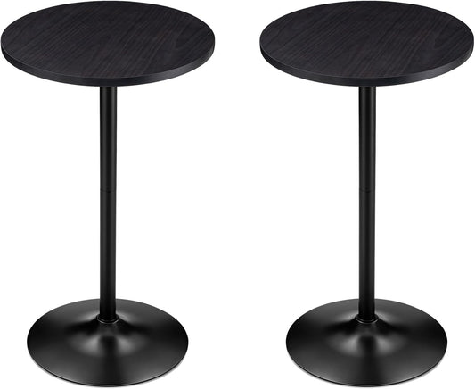 Glitzhome 39.5" H Set of 2 Pub Table Round Bar Table Wood Top with Black Metal Leg and Base,Charcoal Gray Walnut Veneer Finish Cocktail Table for Kitchen Island,Bistro,Restaurant (Charcoal Gray)