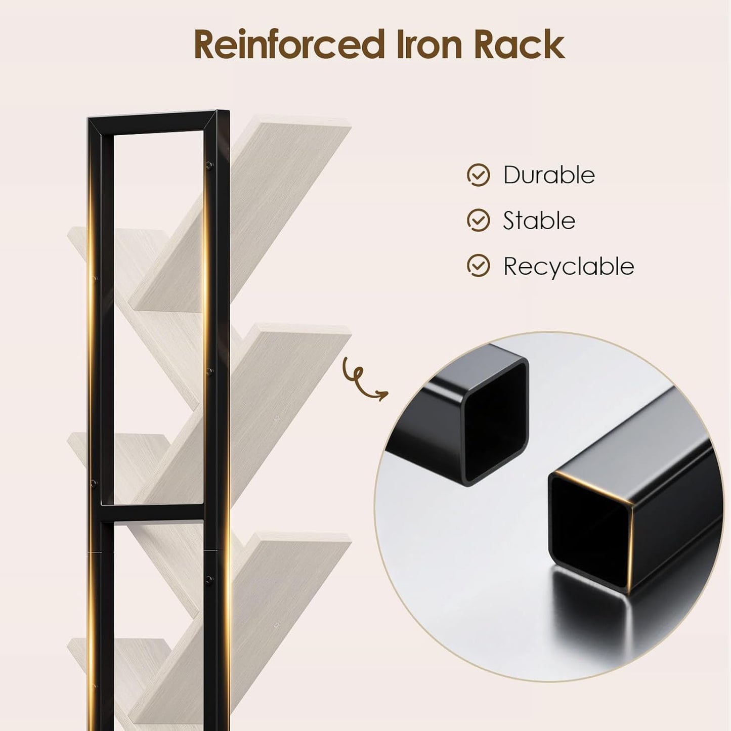 Double Sided Rotating Tree Bookshelf - 7-Tier Retro Floor Standing Bookcase, Wood Storage for Books, CDs, Movies, Perfect for Small Spaces in Bedroom, Living Room, Home Office, Grey