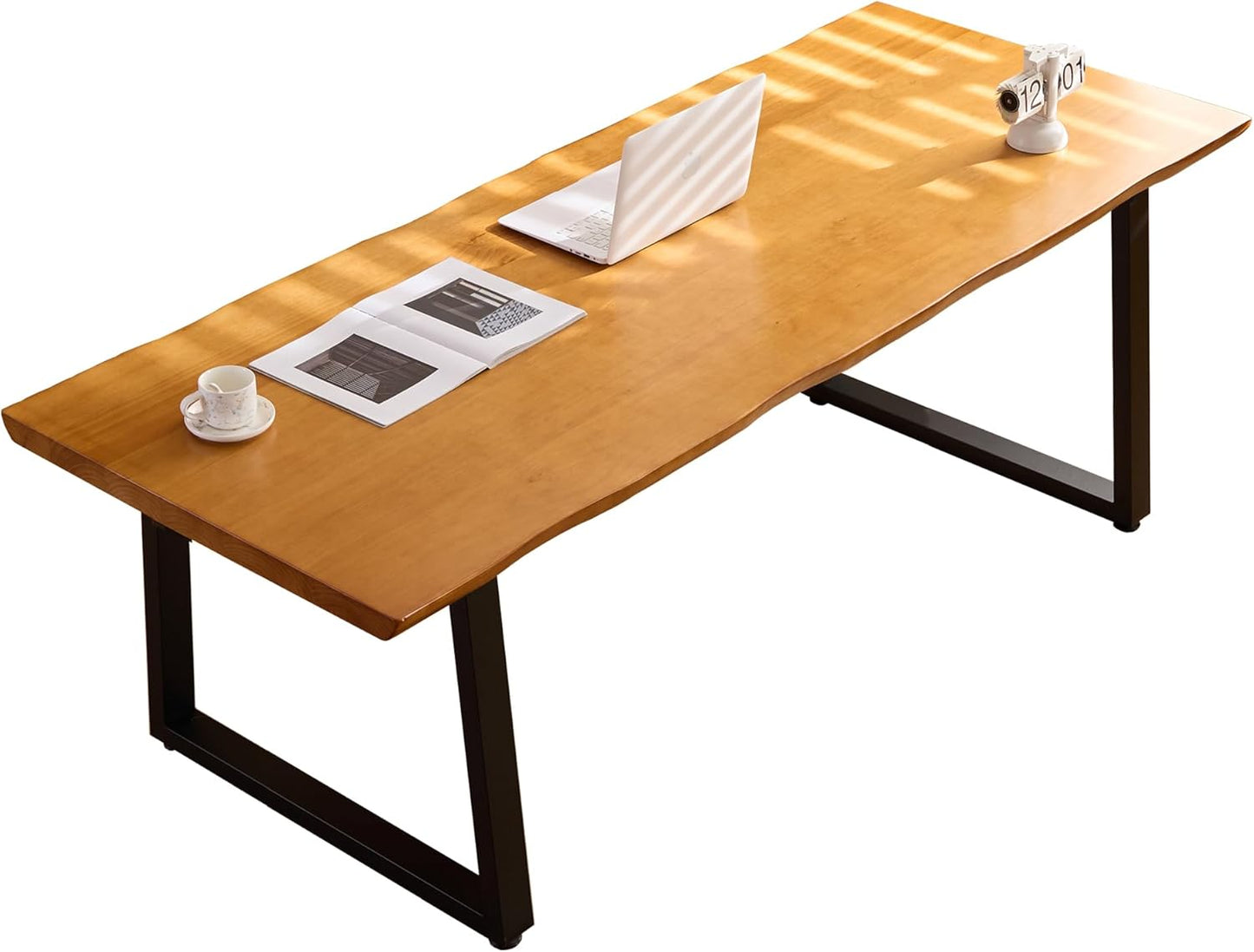 Modern Solid Wood Executive Desk – Spacious and Minimalist Home Office Workstation Perfect for Writing and Professional Use (Light Brown, 62.99in)