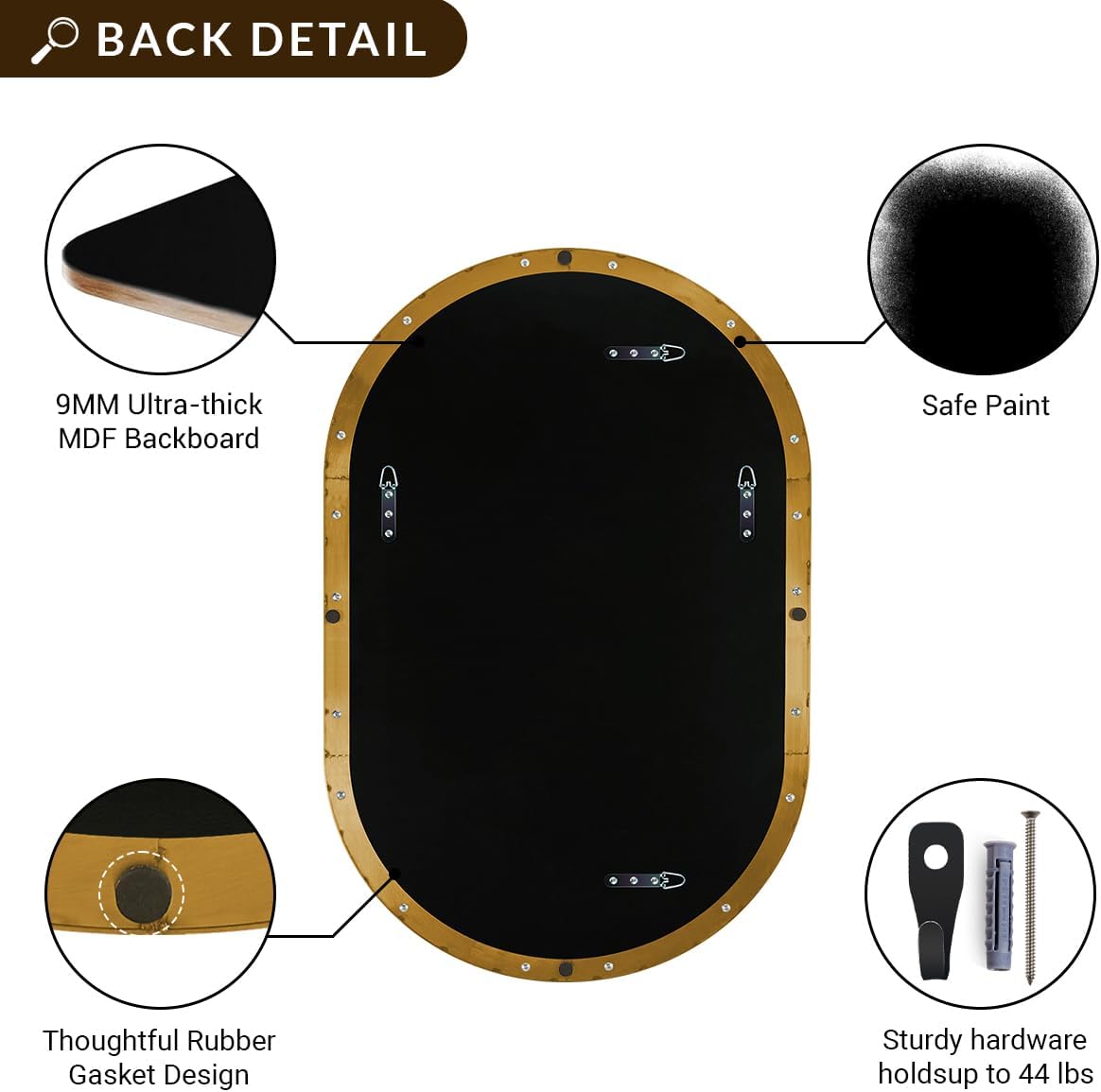 ANDY STAR Oval Mirrors for Bathroom, 26x38 Inch Gold Oval Mirror, Oval Brass Mirror Pill Shaped Stainless Steel 1’’ Deep Metal Frame Mirror Hang Vertically & Horizontally Ideal for Limited Space