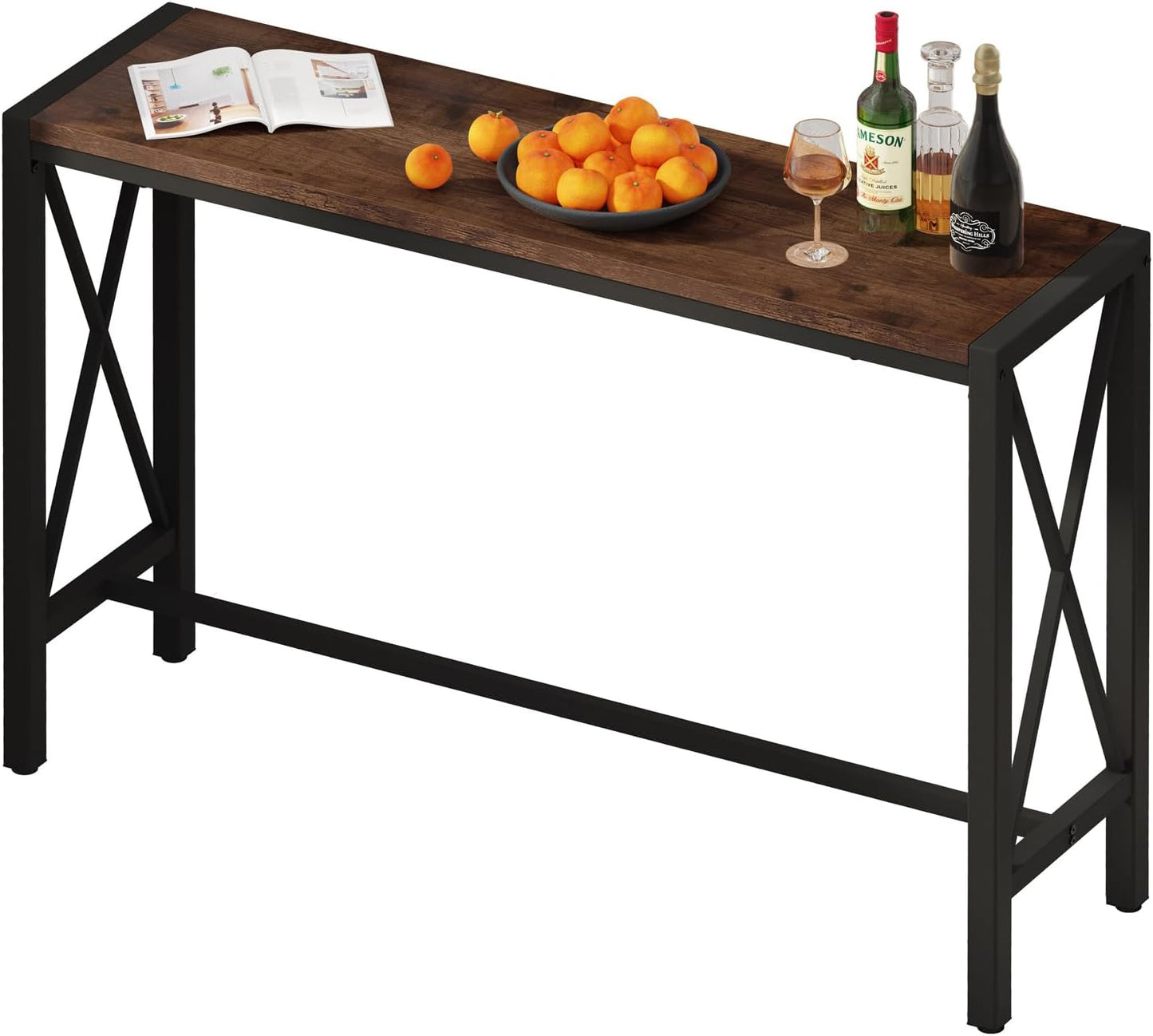 BON AUGURE Bar Table, 55 in Counter Height Pub Tables, Rectangular Tall Behind Couch Sofa Table, High Top Wood Console Tables for Home, Living Room, Kitchen (Rustic Oak, 36.6)