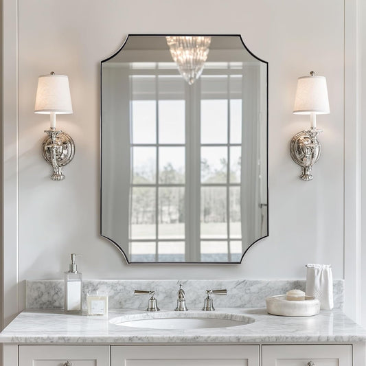 ANDY STAR Chrome Mirror 22x30 Inch, Scalloped Bathroom Mirror, Polished Chrome Framed Mirror in Anti-Rust Stainless Steel Metal Thin Frame Deep 1’’, Unique Scalloped Edge Design