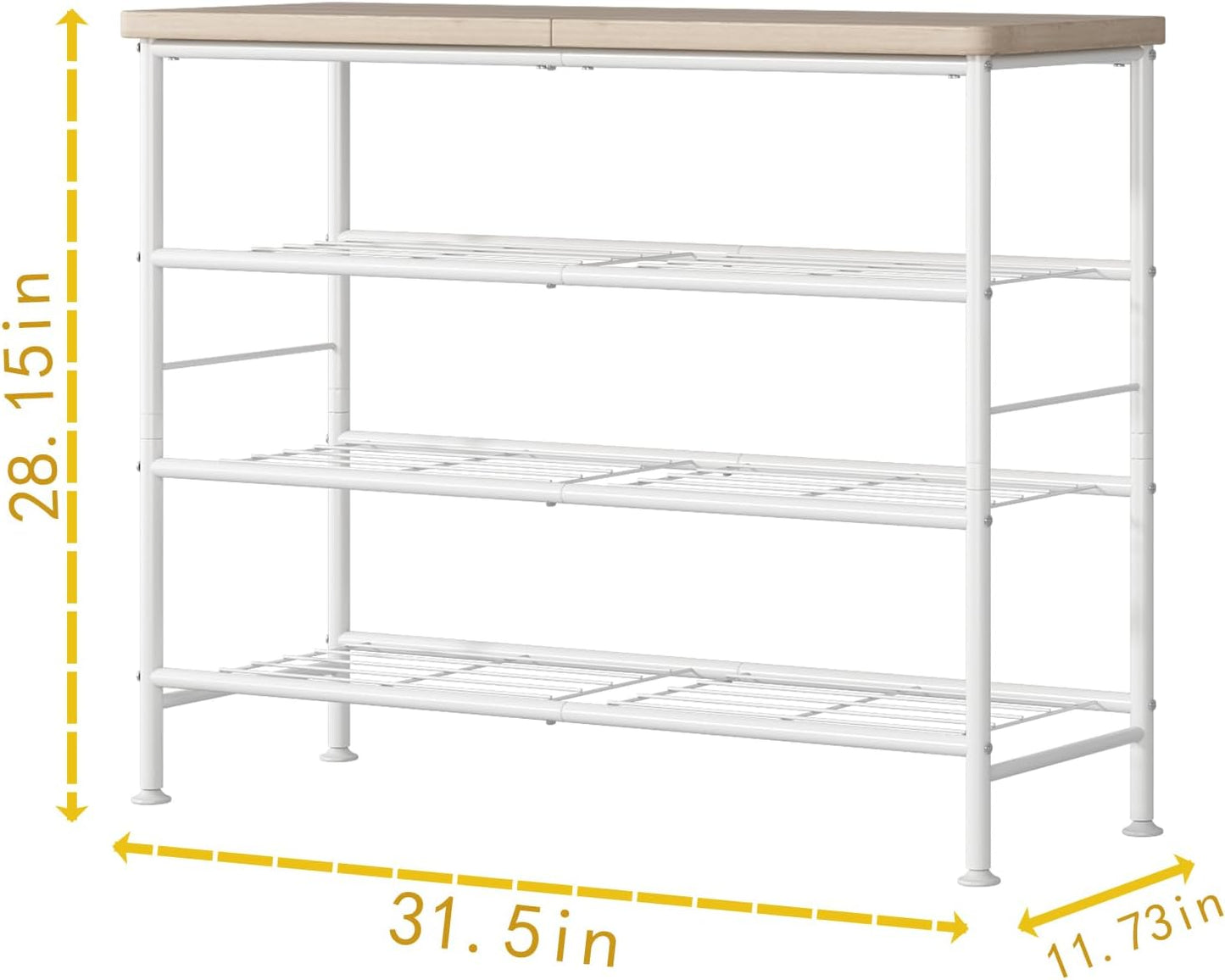 Shoe Rack Organizer 4 Tier for Closet Entryway Free Standing Metal Storage Shoe Shelf with MDF Top Board，White+Oak