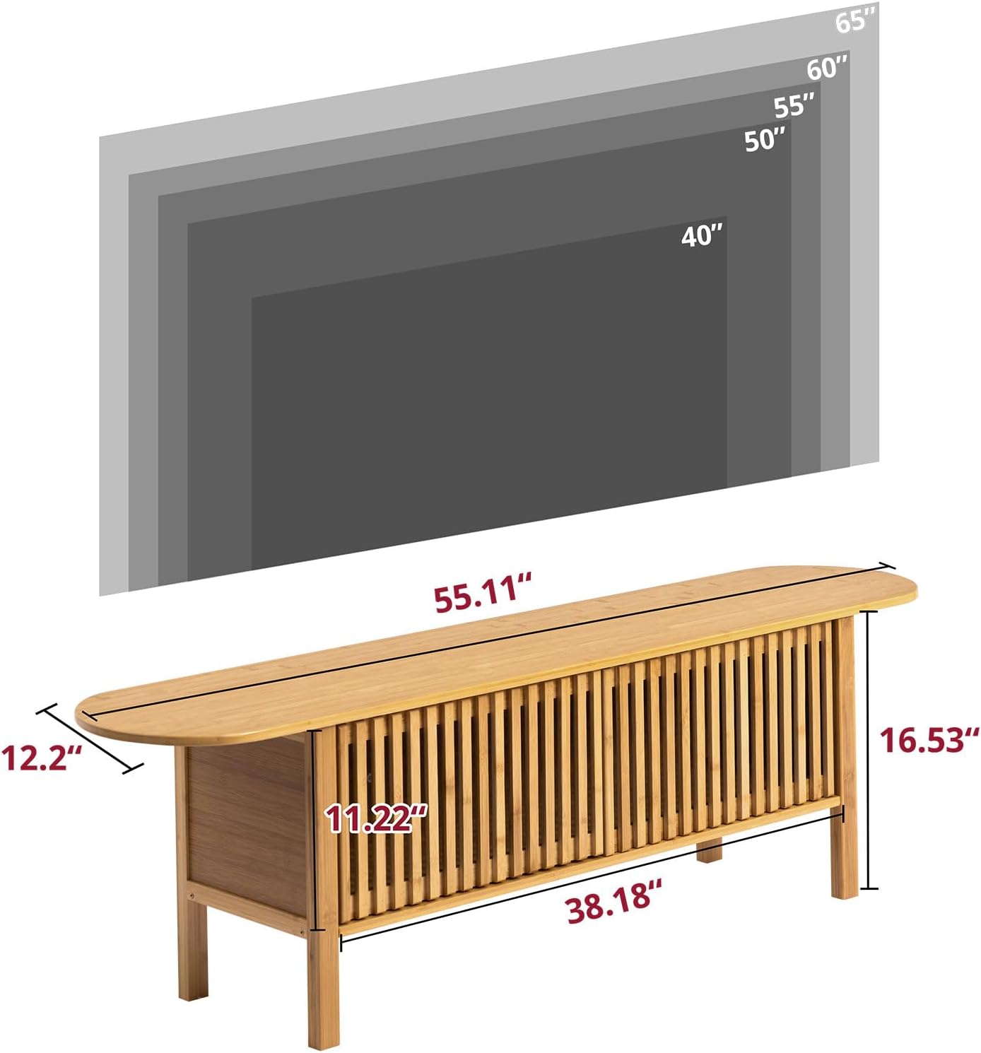 HollyHOME Bamboo TV Stand with Storage for TVs up to 65", Modern Entertainment Center with Fence Door, Accent TV Table with 2 Shelf, Media Console TV Stand for Living Room, Bedroom, Burlywood