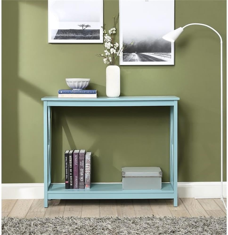 Convenience Concepts Oxford Console Table 39.5" - Sofa Table with Storage Shelf, Transitional Entryway Hall Table for Living Room and Bedroom, Display Foyer Table, Sea Foam Blue