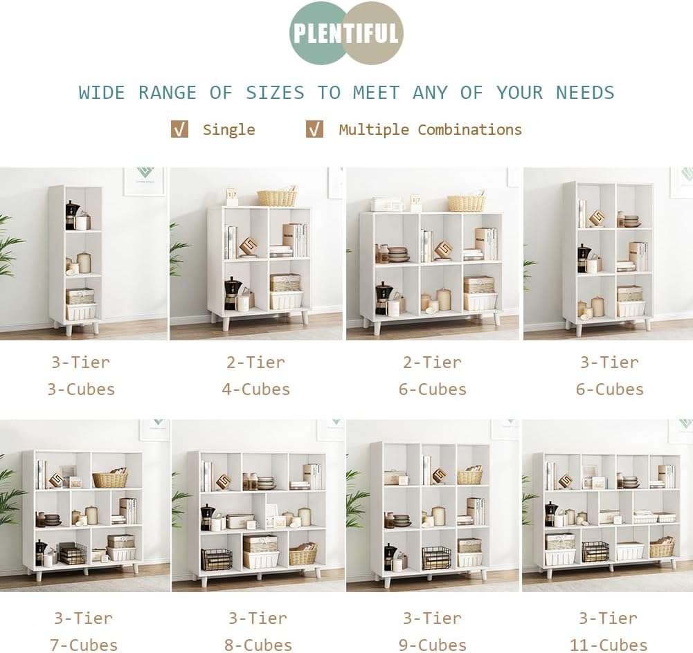 IOTXY Open Cube Low Bookcase - 2-Tier Freestanding Storage Display Cabinet Organizer with Legs for Home Office, 4-Cubes Open Shelf Short Bookshelf, White