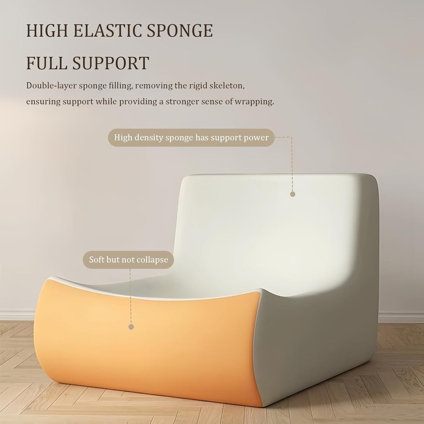 Bean Bag Chair - Memory Foam Bean Bag Chair for Adults, Comfy High-Resilience Single Sofa, Small Space Floor Chair, Chaise Lounge for Living Room, Bedroom (Beige, Wrinkles + Ottoman)