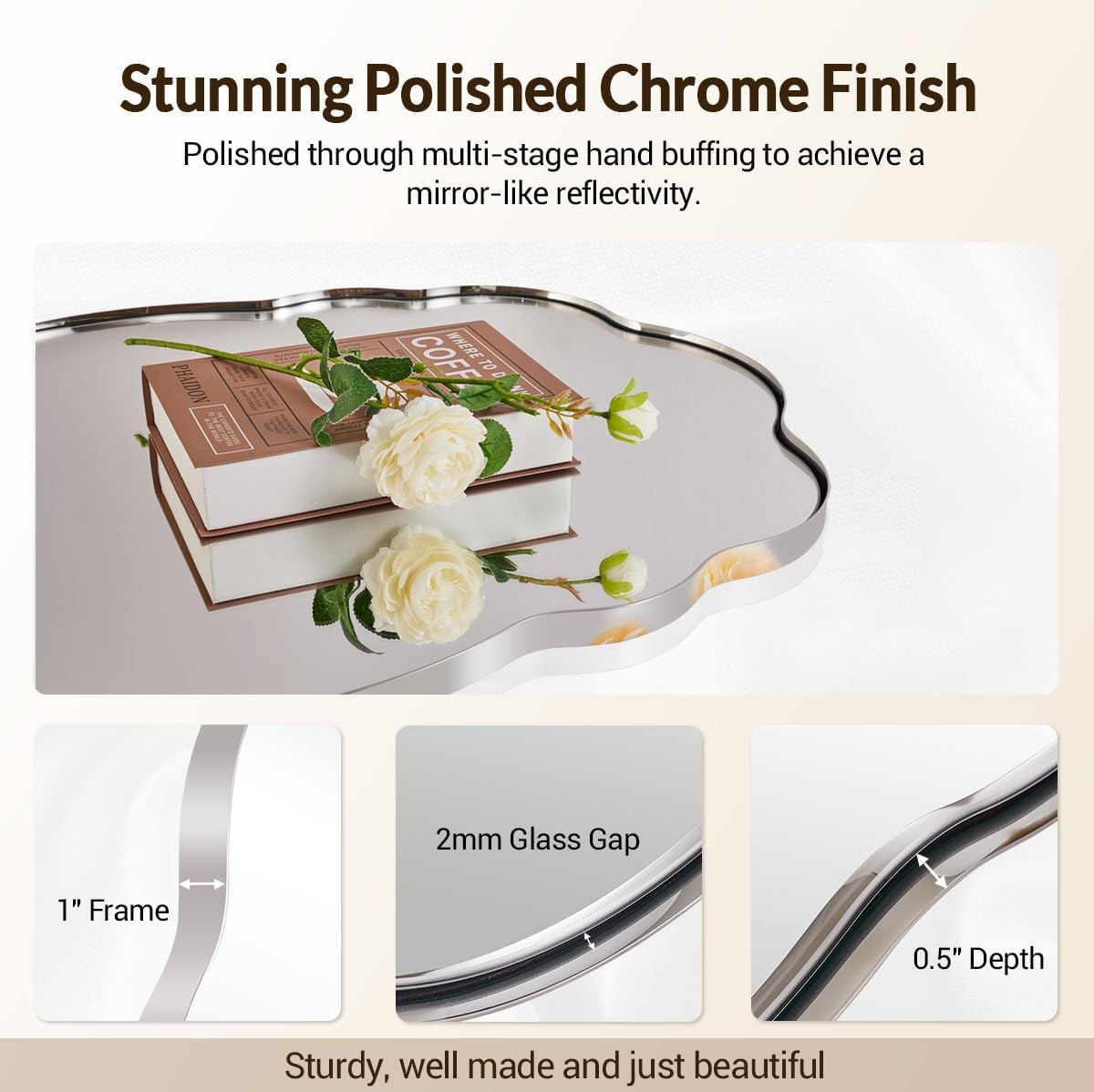 ANDY STAR Chrome Vintage Scalloped Mirror - 24x36 Inch Retro Bathroom Mirror, Unique Irregular Oval Wavy Mirror with Heavy Duty Metal Frame