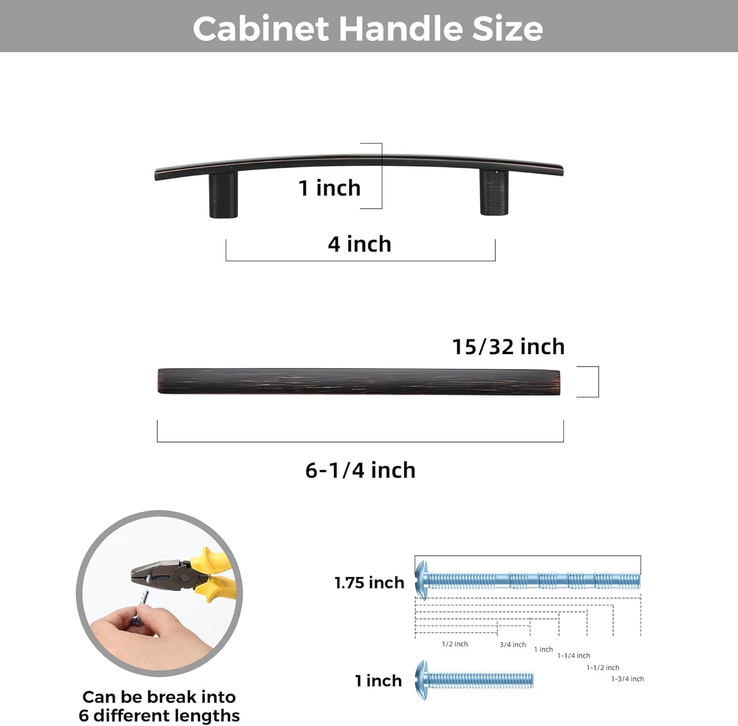 15 Pack Cabinet Handles 4" Hole Center - Curved Cabinet Pulls Oil Rubbed Bronze Drawer Pulls for Kitchen Cupboard Solid Hardware for Dresser Drawer Arch Hardware