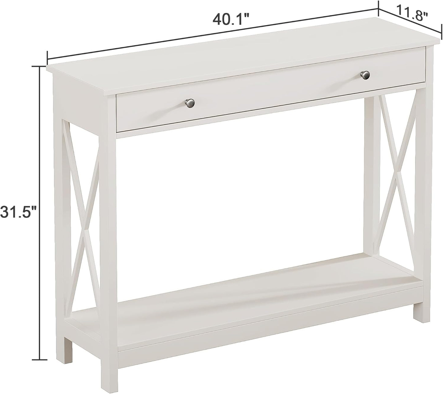 Treocho White Console Table with Drawer and Storage Shelves, Foyer Sofa Table Narrow for Entryway, Living Room, Hallway