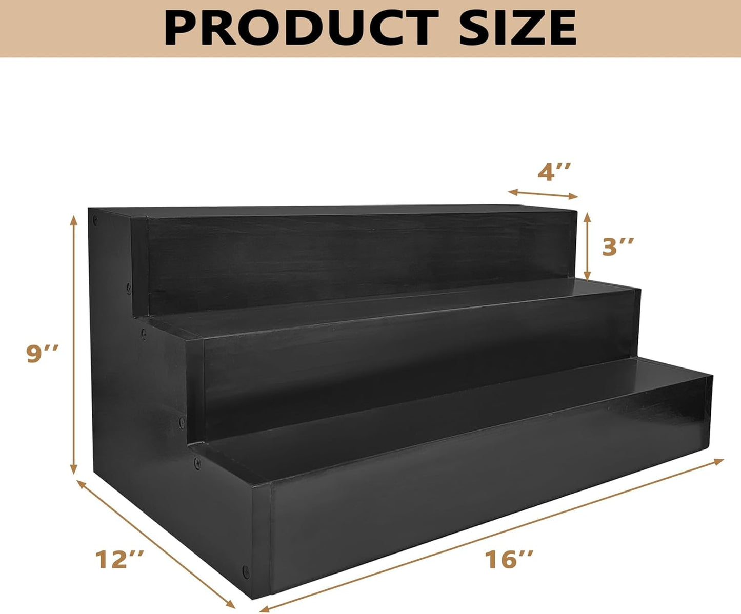 Royxen Wood Liquor Bottle Shelf 3 Tier Bar Shelf Freestanding Vintage Liquor Bar Stand for Home Bar Decor, 16" Black