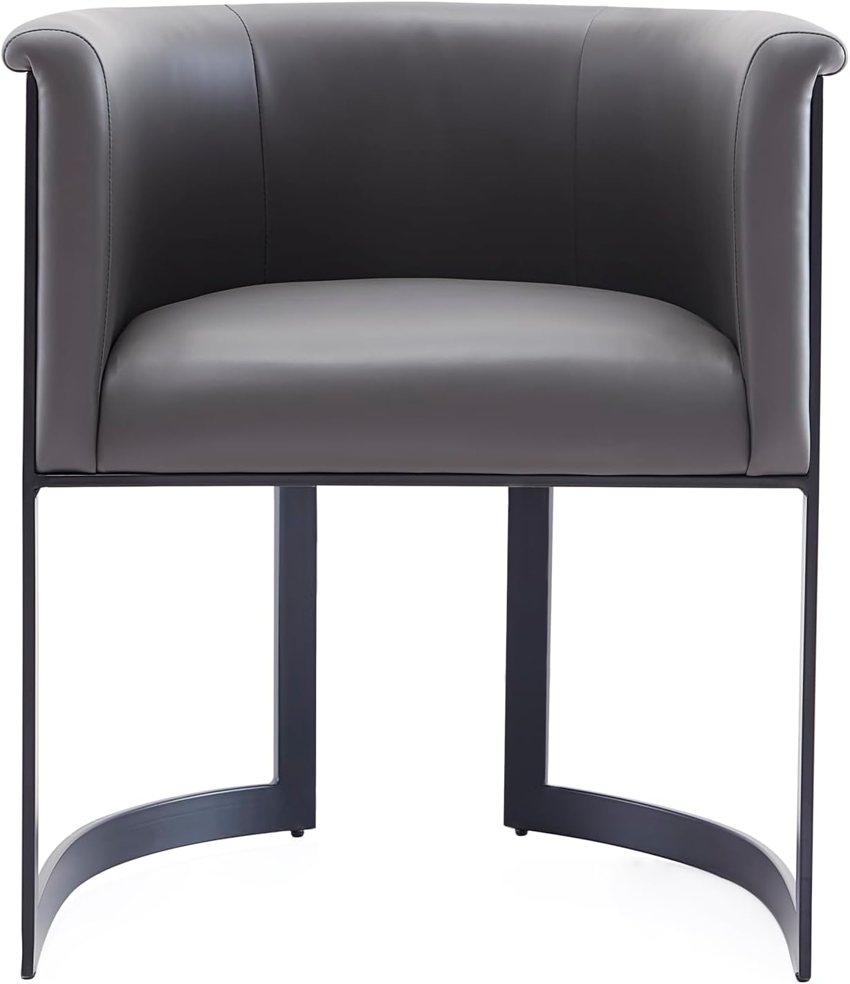 Manhattan Comfort Corso Faux Leather Upholstered Dining Chair, Barrel-Style Foam Padded Seat, Unique Geometric Metal Frame, Fully Assembled Accent Furniture, Grey