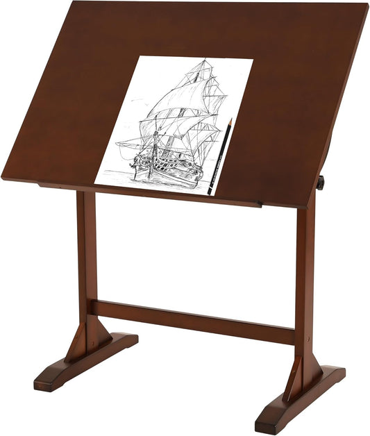 VISWIN Wood Drafting Table for Adults, 24'' x 35" Drawing Table with Adjustable Angle for Art Studio, 34" Height Solid Pine Wood Artist Desk for Drawing, Drafting, Writing, Reading, Sketching