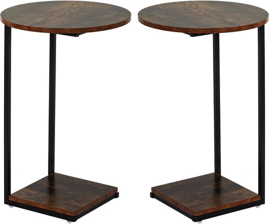 HDANI C Table End Table Set of 2,Round Side Table That Slide Under,C Shaped End Table for Couch,Small Table for Living Room,Bedroom,Rustic Brown