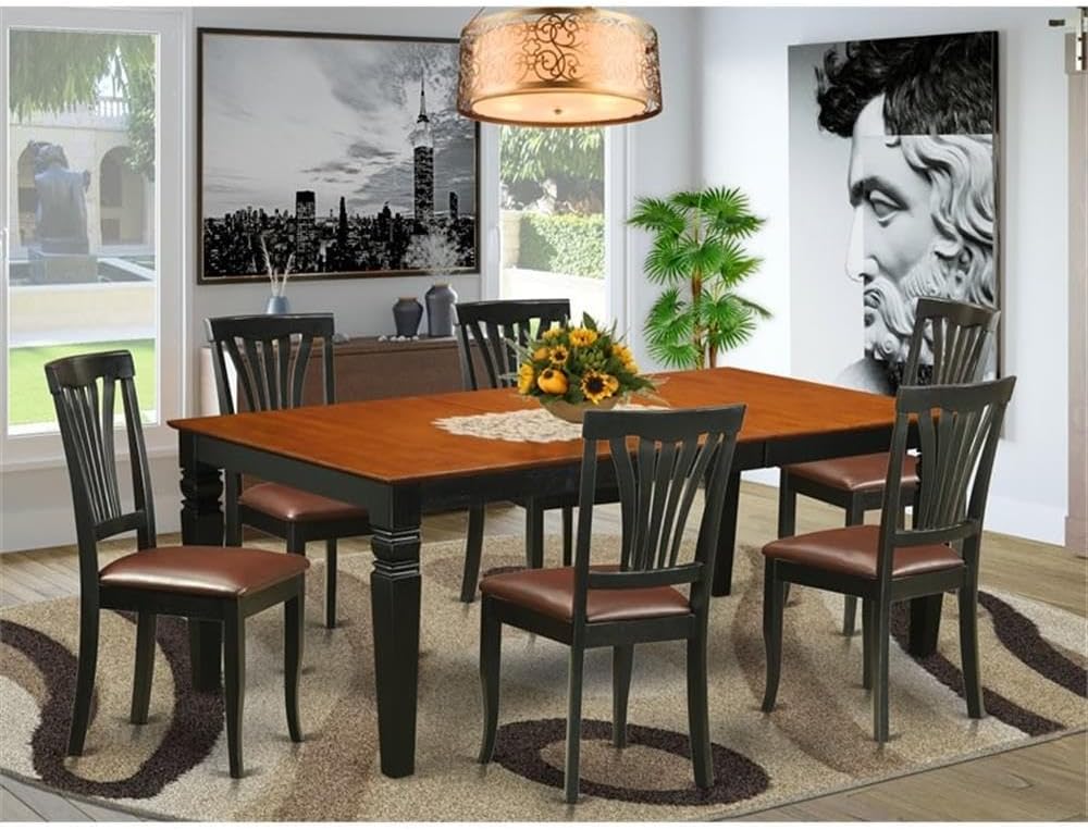 East West Furniture LGAV7-BCH-LC 7 Piece Dining Room Table Set Consist of a Rectangle Kitchen Table with Butterfly Leaf and 6 Faux Leather Upholstered Chairs, 42x84 Inch, Black & Cherry