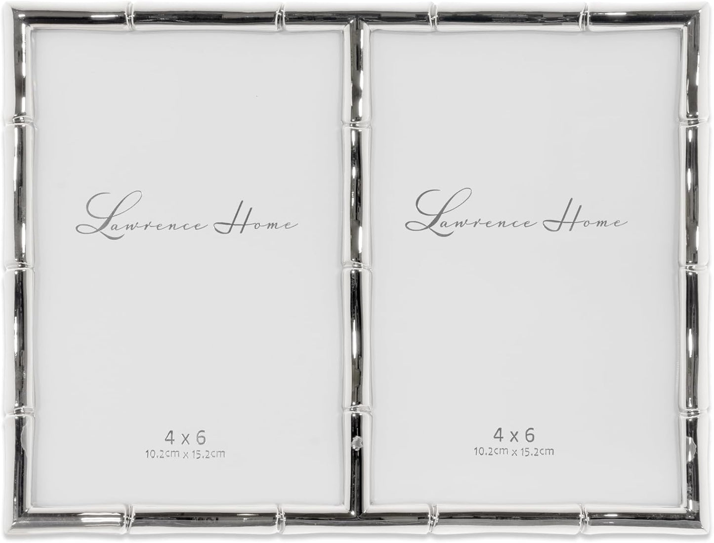 Lawrence Frames 4x6 Double Silver Metal Picture Frame with Bamboo Design