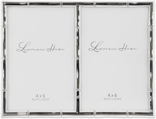 Lawrence Frames 4x6 Double Silver Metal Picture Frame with Bamboo Design