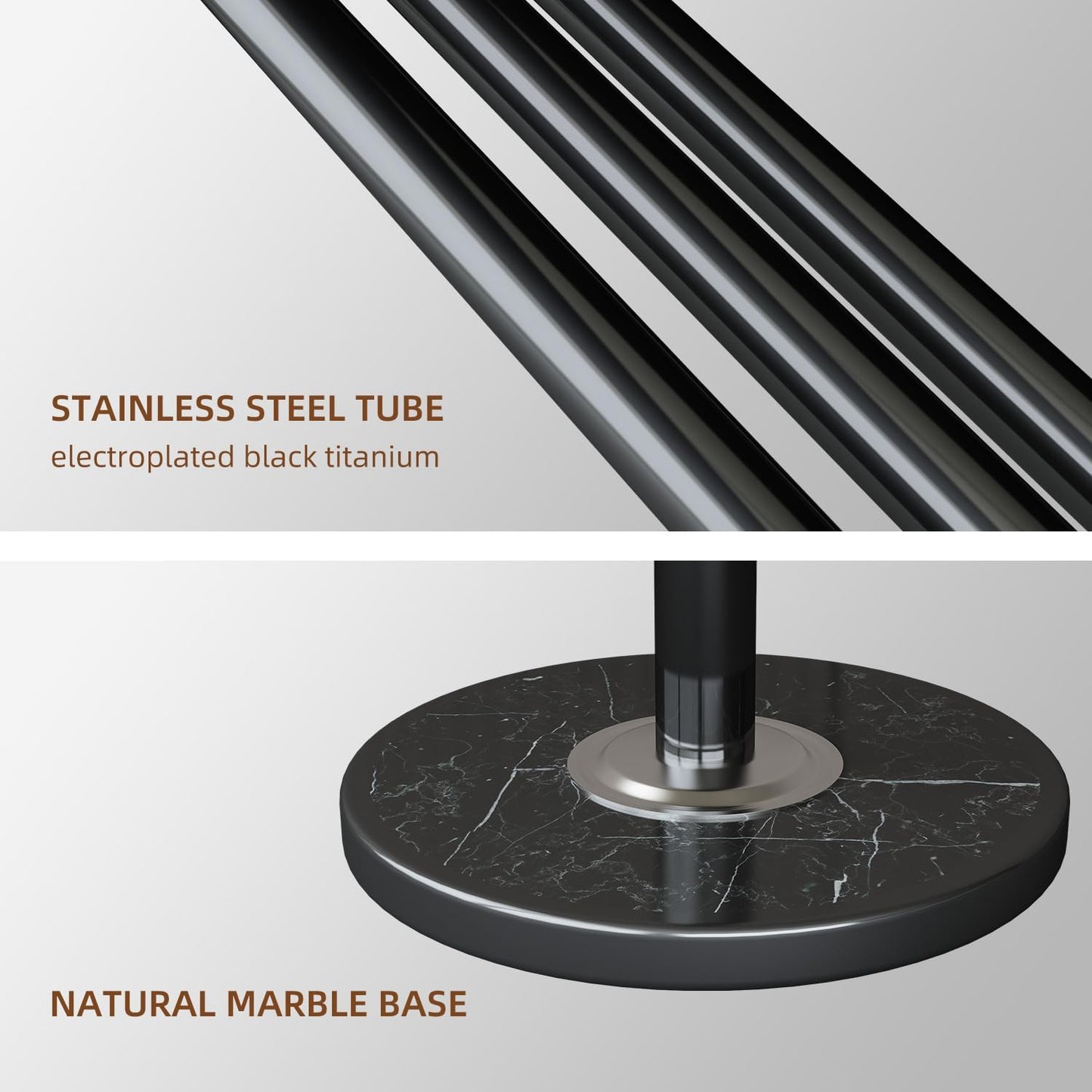 Black Coat Rack Freestanding, Metal Coat Hanger Stand, High-grade Entryway Hat Tree Coat Rack Stand with 12 Hooks & Natural Marble Base