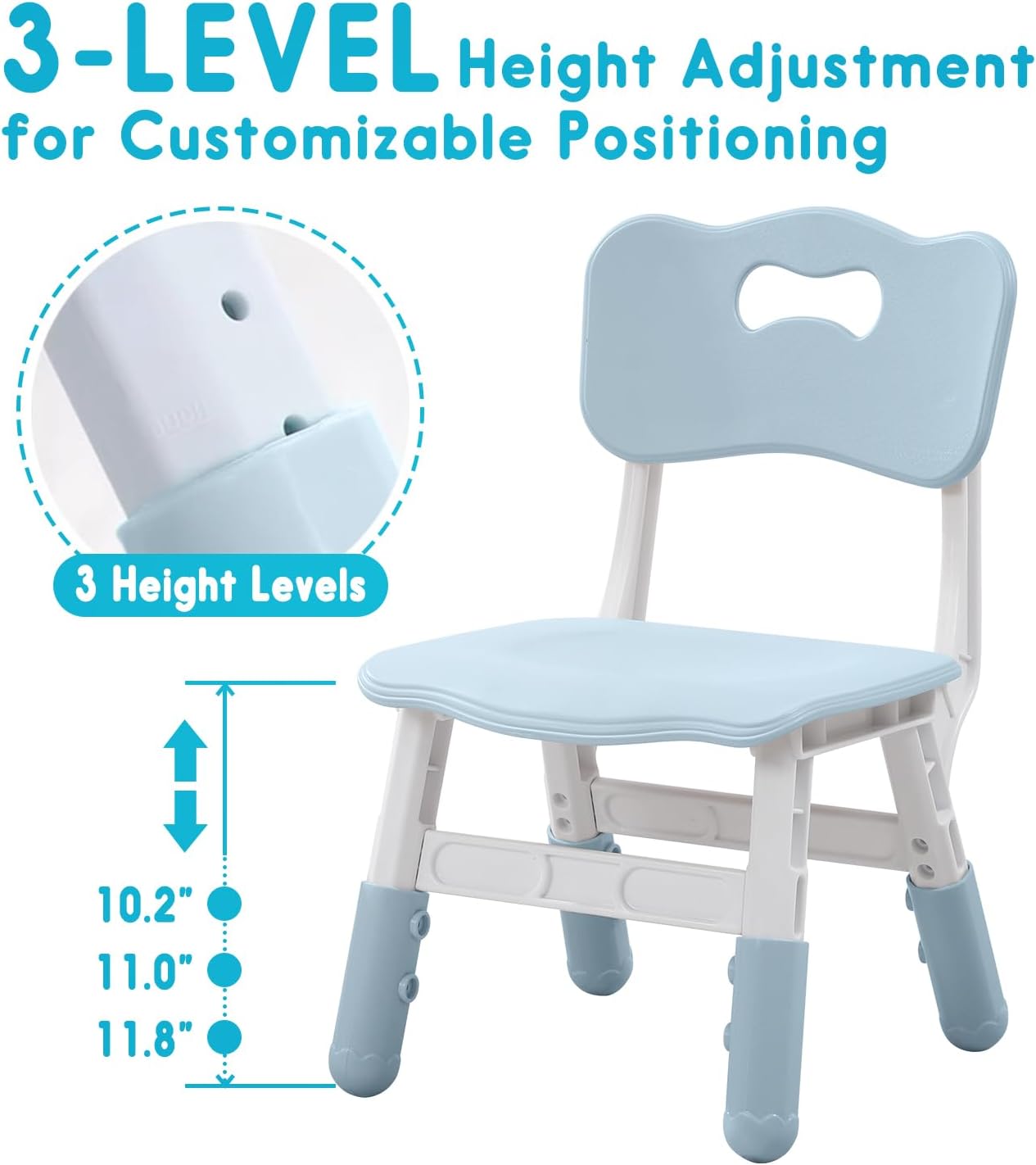 Kids Height Adjustable Toddler Chair Max Load 220LBS Plastic Indoor Outdoor for Children Age 1-6 School Home Daycare Use Bluegrey