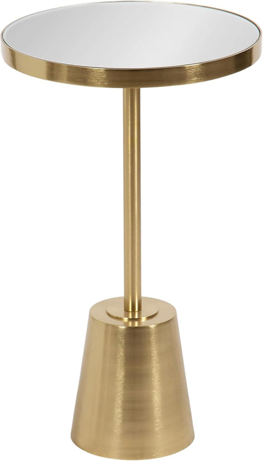 Kate and Laurel Tira Elegant Round Mirrored Side Table, 14 x 14 x 24, Gold, Modern Glam Circle End Table for Use as Bedroom Nightstand or Living Room Plant Stand Table