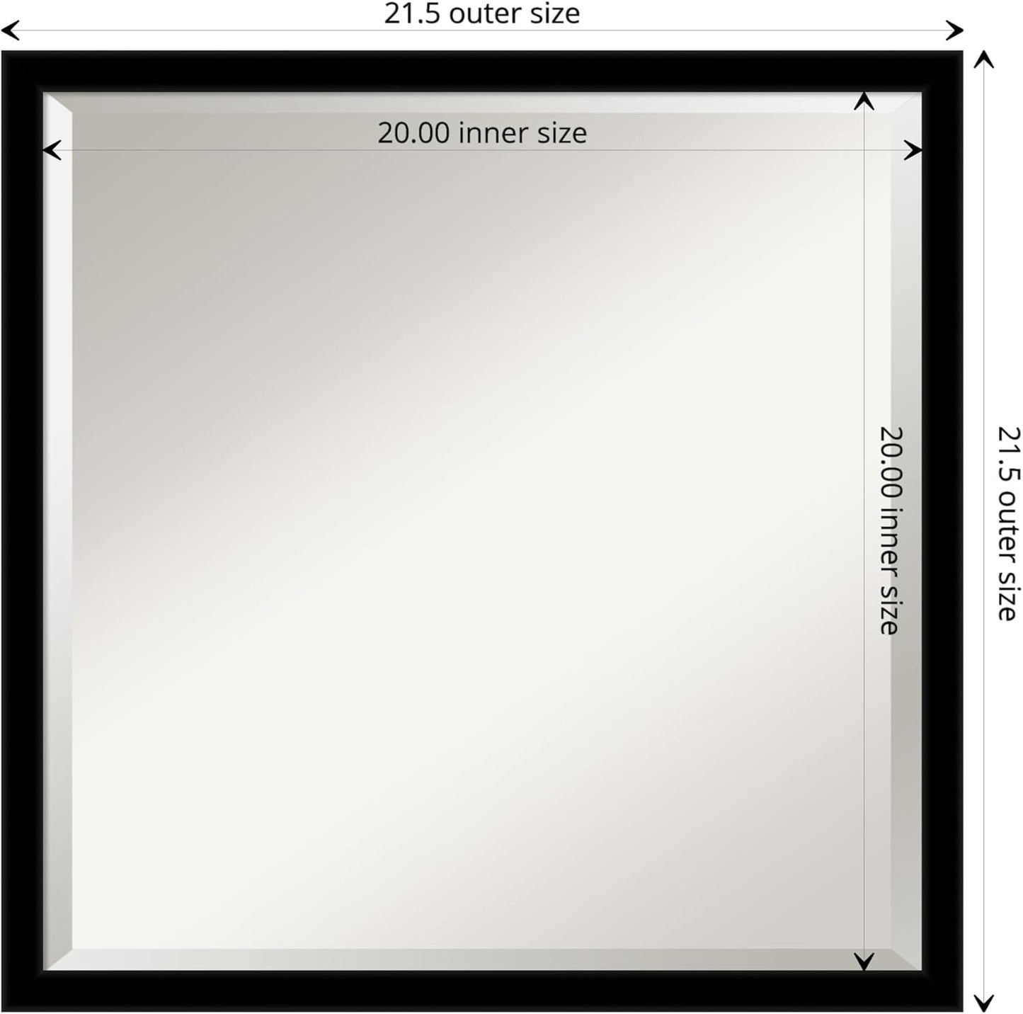 Amanti Art Black Bathroom Mirror for Over Sink, 22x22 Jet Black Square Vanity Mirror, Medium Modern Contemporary Frame, Hangs Horizonally and Vertically, Bathroom Wall Decor, Beveled Edge