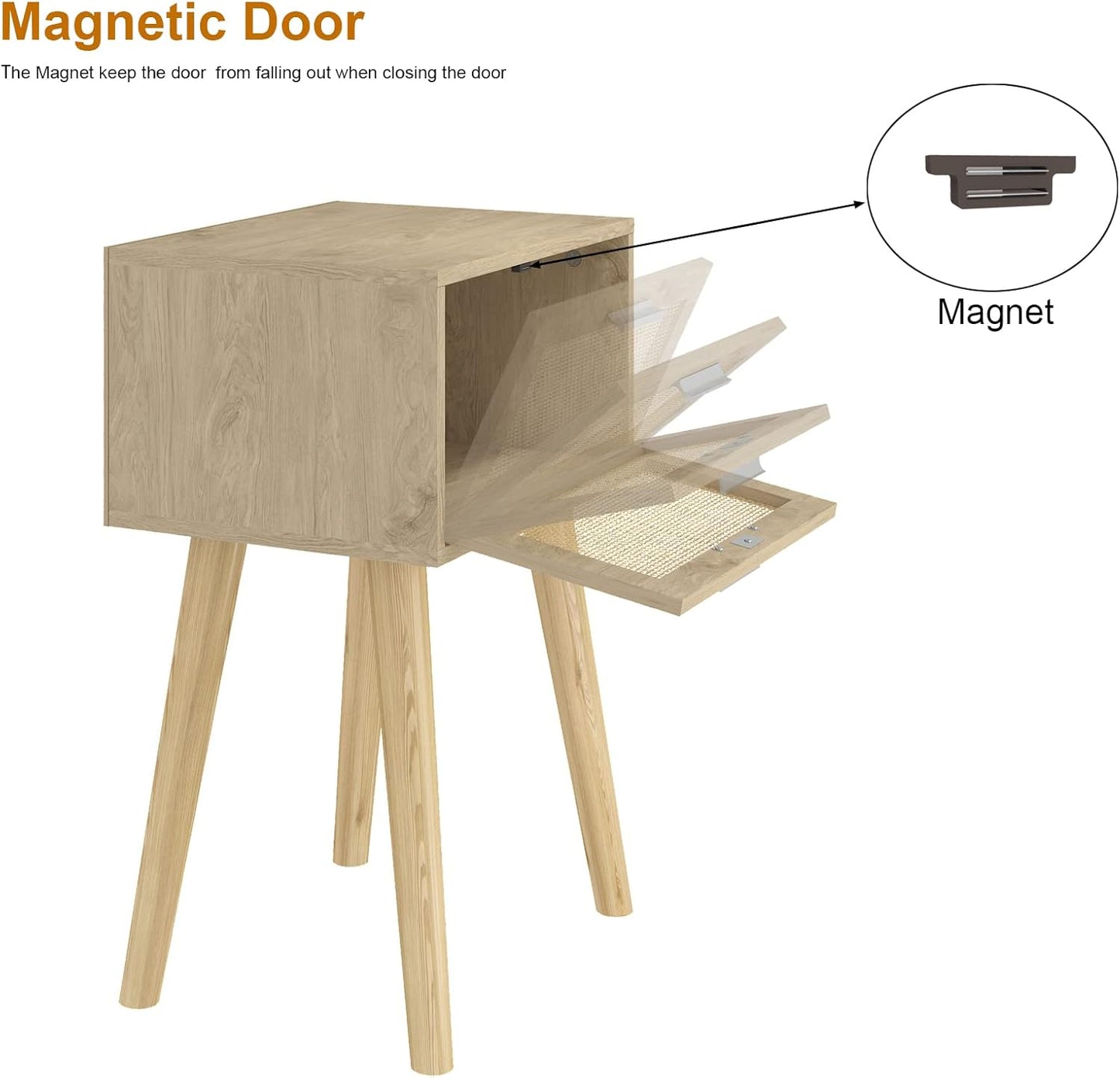 LAATOOREE Bedside Table Set of 2, Boho End Table with Solid Wood Feet for Bedroom and Living Room