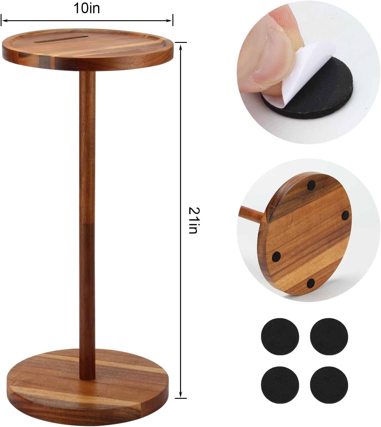 Acrylic Drink End Table, Clear Drink Table for Small Spaces with Anti-Slip Pads, 9.8" Round Modern Side Coffee Table for Living Room/Bedroom/Bathroom/Office/Outdoor/Business (Wood, Brown)