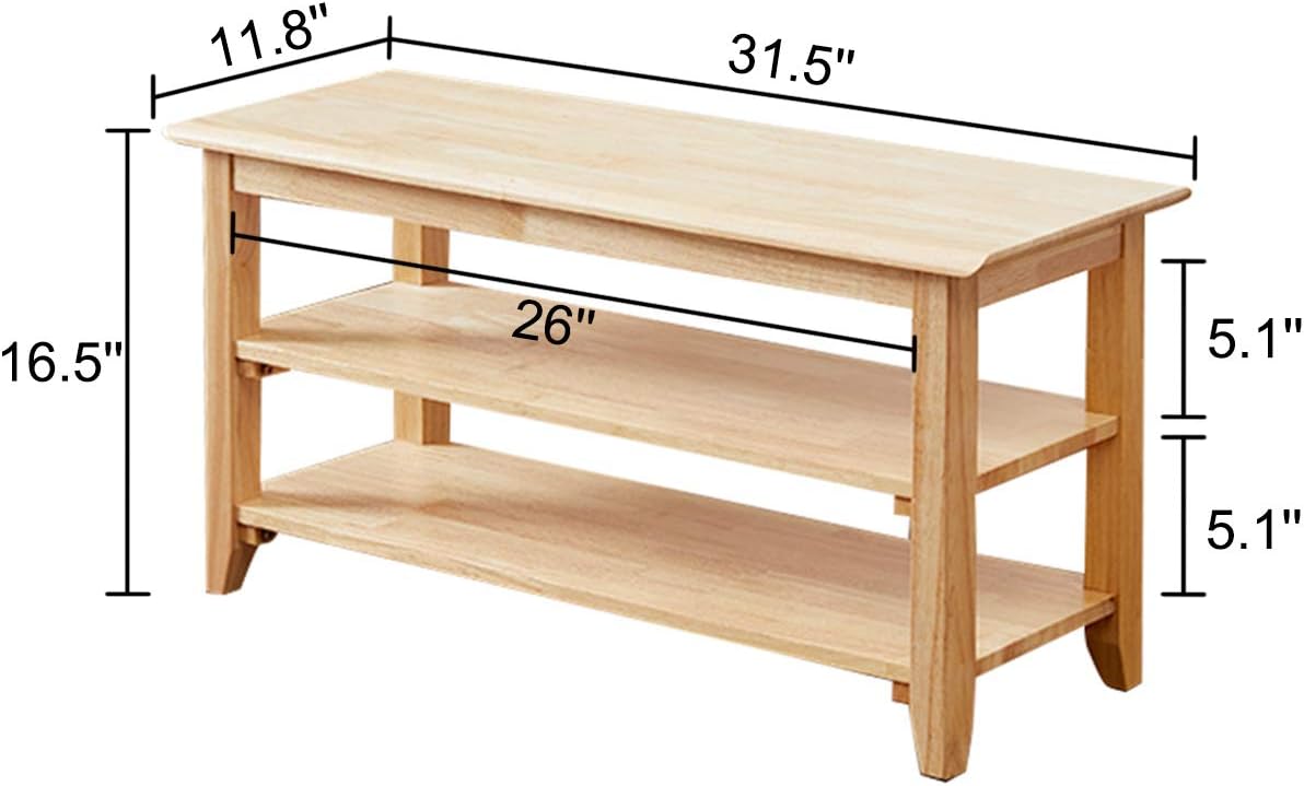 XKZG Storage Bench Wooden Shoe Rack Bench Simple Style Wood Entryway Bench (Natural,31.5")