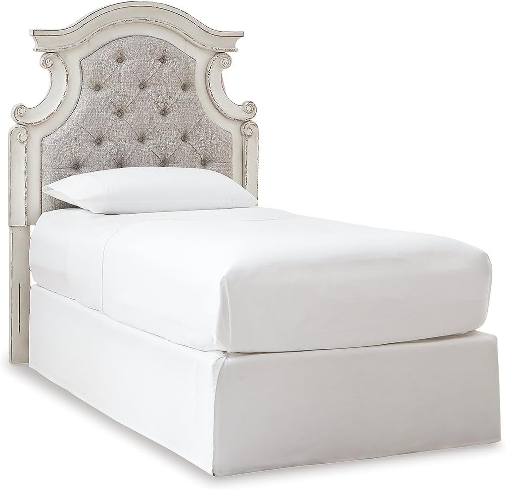 Signature Design by Ashley Realyn Upholstered Tufted Cottage Headboard ONLY, Twin, Vintage White